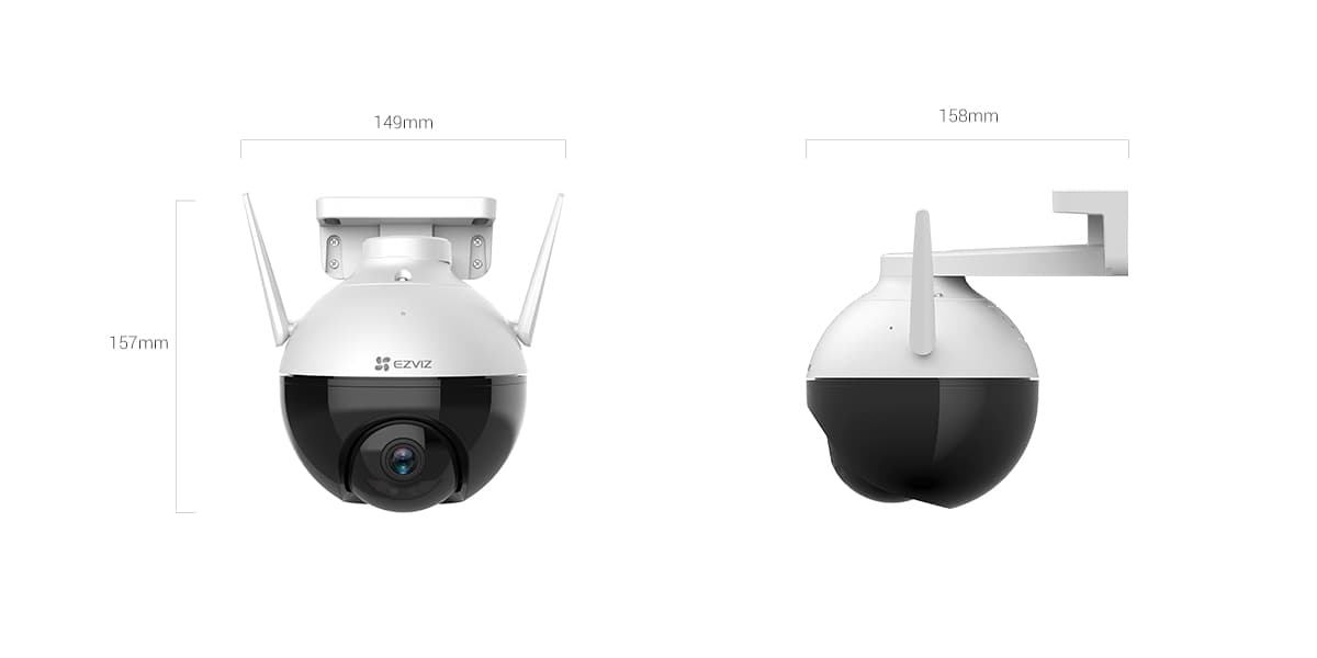 EZVIZ C8c outdoor Wi-Fi camera, dimension diagram sourced from ezviz.com