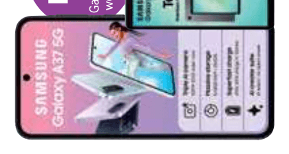 Samsung Galaxy A37 5G smartphone with productivity graphic