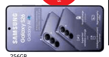 Samsung Galaxy S26 5G smartphone in lavender, 256GB, business contract deal