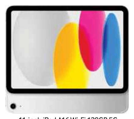 Apple 11-inch iPad A16 in silver with colourful wallpaper, 128GB Wi-Fi 5G