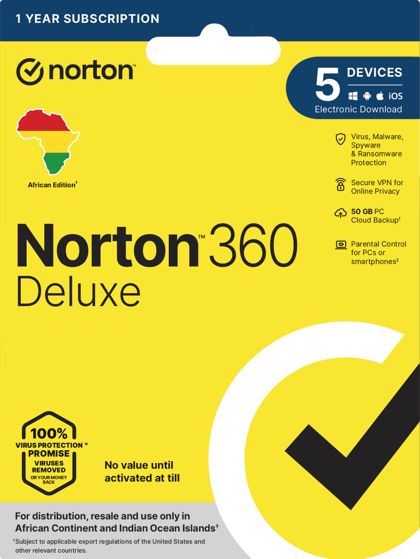 Norton 360 Deluxe African Edition retail box, 5 devices