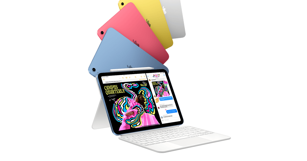 Apple 11-inch iPad A16 in silver, blue, pink and yellow, 128GB Wi-Fi 5G, sourced from apple.com/za